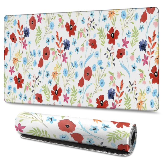 Long Mouse Pads for Desk,Pioneer Flower Floral Print Pattern Desk Mats on Top Of Desks, Desk Mouse Pad Extra Large with 3mm Non-Slip Base and Stitched Edge for Gaming,Office,Work,Home 47.3"x23.6"