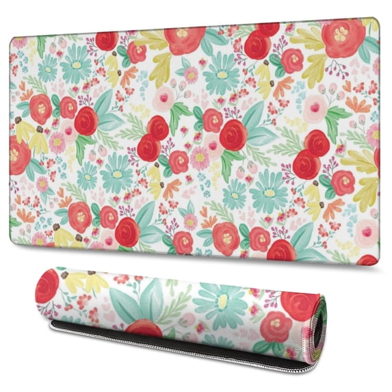 Long Mouse Pads for Desk,Pioneer Flower Floral Print Pattern Desk Mats on Top Of Desks, Desk Mouse Pad Extra Large with 3mm Non-Slip Base and Stitched Edge for Gaming,Office,Work,Home 47.3"x23.6"