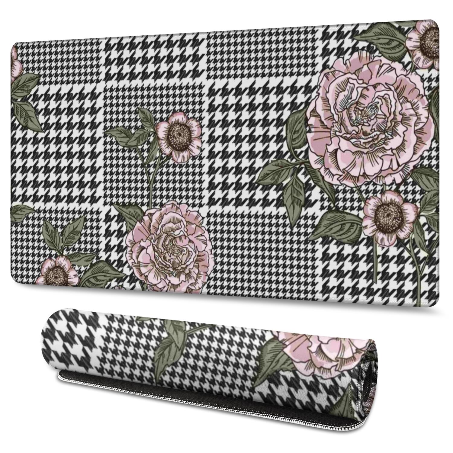 Long Mouse Pads for Desk,Pioneer Flower Floral Print Pattern Desk Mats on Top Of Desks, Desk Mouse Pad Extra Large with 3mm Non-Slip Base and Stitched Edge for Gaming,Office,Work,Home 47.3"x23.6"