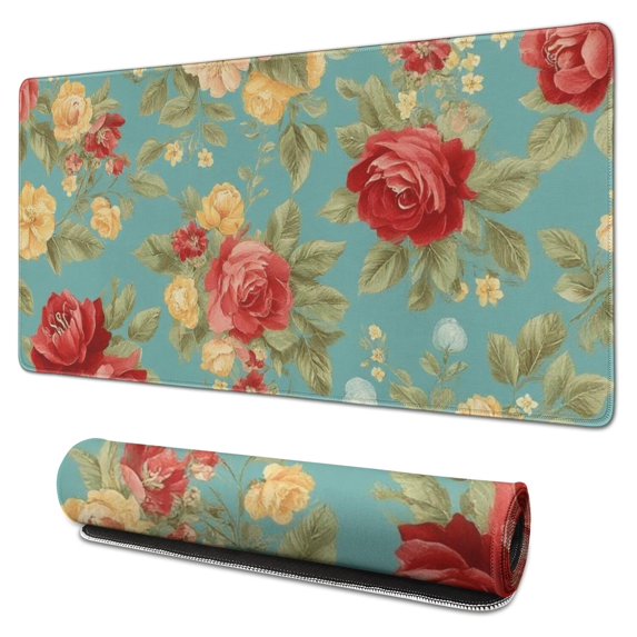 Long Mouse Pads for Desk,Pioneer Flower Floral Print Pattern Desk Mats on Top Of Desks, Desk Mouse Pad Extra Large with 3mm Non-Slip Base and Stitched Edge for Gaming,Office,Work,Home 31.5"x15.7"