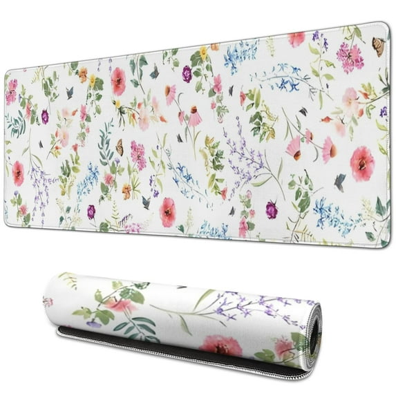 Long Mouse Pads for Desk,Pioneer Flower Floral Print Pattern Desk Mats on Top Of Desks, Desk Mouse Pad Extra Large with 3mm Non-Slip Base and Stitched Edge for Gaming,Office,Work,Home 31.5"x11.8"
