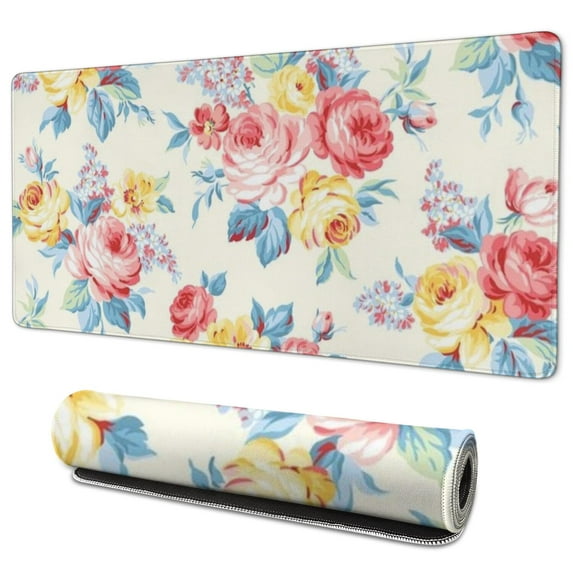 Long Mouse Pads for Desk,Pioneer Flower Floral Print Pattern Desk Mats on Top Of Desks, Desk Mouse Pad Extra Large with 3mm Non-Slip Base and Stitched Edge for Gaming,Office,Work,Home 35.4"x15.7"