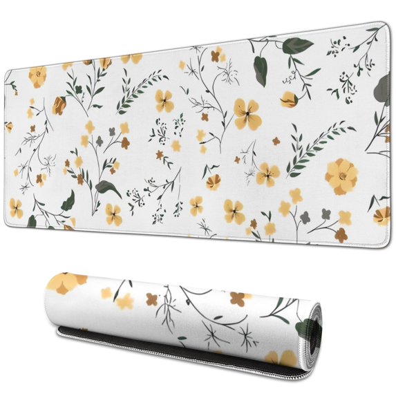 Long Mouse Pads for Desk,Pioneer Flower Floral Print Pattern Desk Mats on Top Of Desks, Desk Mouse Pad Extra Large with 3mm Non-Slip Base and Stitched Edge for Gaming,Office,Work,Home 31.5"x11.8"