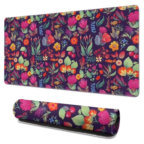 Long Mouse Pads for Desk,Pioneer Flower Floral Print Pattern Desk Mats on Top Of Desks, Desk Mouse Pad Extra Large with 3mm Non-Slip Base and Stitched Edge for Gaming,Office,Work,Home 31.5"x15.7"