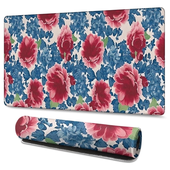 Long Mouse Pads for Desk,Pioneer Flower Floral Print Pattern Desk Mats on Top Of Desks, Desk Mouse Pad Extra Large with 3mm Non-Slip Base and Stitched Edge for Gaming,Office,Work,Home 47.3"x23.6"