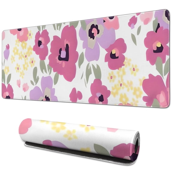 Long Mouse Pads for Desk,Pioneer Flower Floral Print Pattern Desk Mats on Top Of Desks, Desk Mouse Pad Extra Large with 3mm Non-Slip Base and Stitched Edge for Gaming,Office,Work,Home 31.5"x11.8"