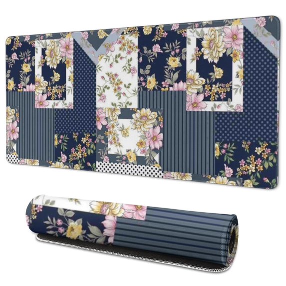Long Mouse Pads for Desk,Pioneer Flower Floral Print Pattern Desk Mats on Top Of Desks, Desk Mouse Pad Extra Large with 3mm Non-Slip Base and Stitched Edge for Gaming,Office,Work,Home 35.4"x15.7"
