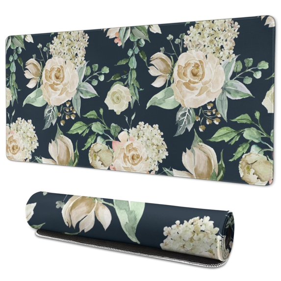 Long Mouse Pads for Desk,Pioneer Flower Floral Print Pattern Desk Mats on Top Of Desks, Desk Mouse Pad Extra Large with 3mm Non-Slip Base and Stitched Edge for Gaming,Office,Work,Home 35.4"x15.7"