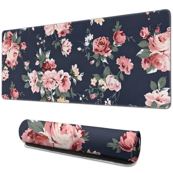 Long Mouse Pads for Desk,Pioneer Flower Floral Print Pattern Desk Mats on Top Of Desks, Desk Mouse Pad Extra Large with 3mm Non-Slip Base and Stitched Edge for Gaming,Office,Work,Home 31.5"x11.8"