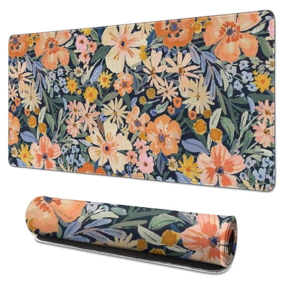 Long Mouse Pads for Desk,Pioneer Flower Floral Print Pattern Desk Mats on Top Of Desks, Desk Mouse Pad Extra Large with 3mm Non-Slip Base and Stitched Edge for Gaming,Office,Work,Home 31.5"x15.7"