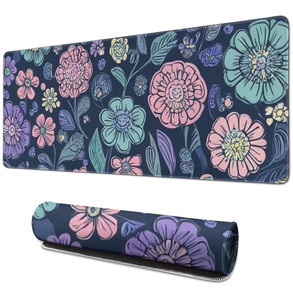 Long Mouse Pads for Desk,Pioneer Flower Floral Print Pattern Desk Mats on Top Of Desks, Desk Mouse Pad Extra Large with 3mm Non-Slip Base and Stitched Edge for Gaming,Office,Work,Home 31.5"x11.8"