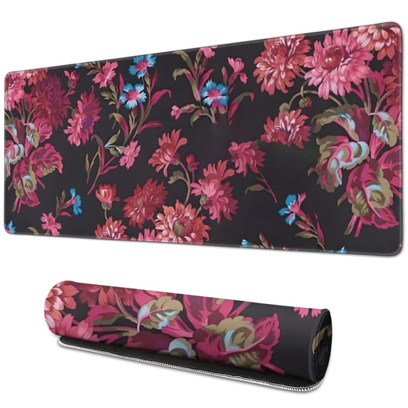 Long Mouse Pads for Desk,Pioneer Flower Floral Print Pattern Desk Mats on Top Of Desks, Desk Mouse Pad Extra Large with 3mm Non-Slip Base and Stitched Edge for Gaming,Office,Work,Home 31.5"x11.8"