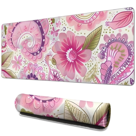 Long Mouse Pads for Desk,Pioneer Flower Floral Print Pattern Desk Mats on Top Of Desks, Desk Mouse Pad Extra Large with 3mm Non-Slip Base and Stitched Edge for Gaming,Office,Work,Home 31.5"x11.8"