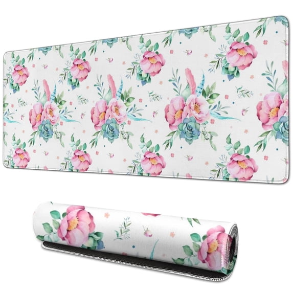 Long Mouse Pads for Desk,Pioneer Flower Floral Print Pattern Desk Mats on Top Of Desks, Desk Mouse Pad Extra Large with 3mm Non-Slip Base and Stitched Edge for Gaming,Office,Work,Home 31.5"x11.8"