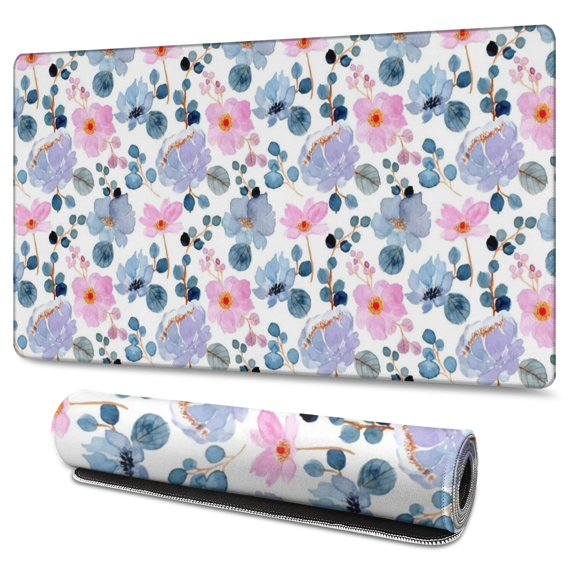 Long Mouse Pads for Desk,Pioneer Flower Floral Print Pattern Desk Mats on Top Of Desks, Desk Mouse Pad Extra Large with 3mm Non-Slip Base and Stitched Edge for Gaming,Office,Work,Home 47.3"x23.6"