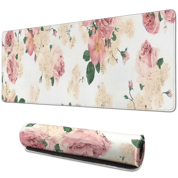 Long Mouse Pads for Desk,Pioneer Flower Floral Print Pattern Desk Mats on Top Of Desks, Desk Mouse Pad Extra Large with 3mm Non-Slip Base and Stitched Edge for Gaming,Office,Work,Home 31.5"x11.8"
