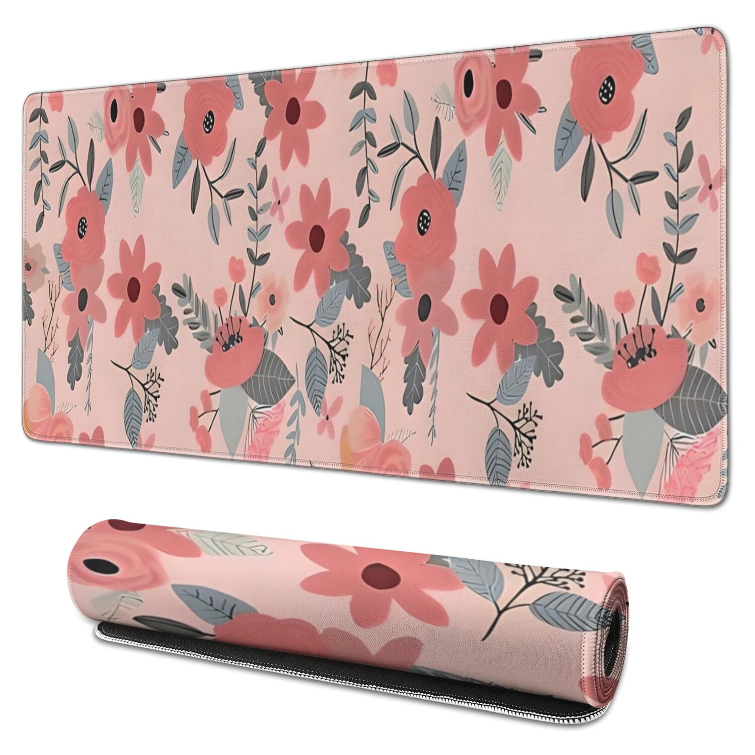 Long Mouse Pads for Desk,Pioneer Flower Floral Print Pattern Desk Mats on Top Of Desks, Desk Mouse Pad Extra Large with 3mm Non-Slip Base and Stitched Edge for Gaming,Office,Work,Home 31.5"x15.7"