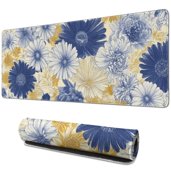 Long Mouse Pads for Desk,Pioneer Flower Floral Print Pattern Desk Mats on Top Of Desks, Desk Mouse Pad Extra Large with 3mm Non-Slip Base and Stitched Edge for Gaming,Office,Work,Home 31.5"x11.8"