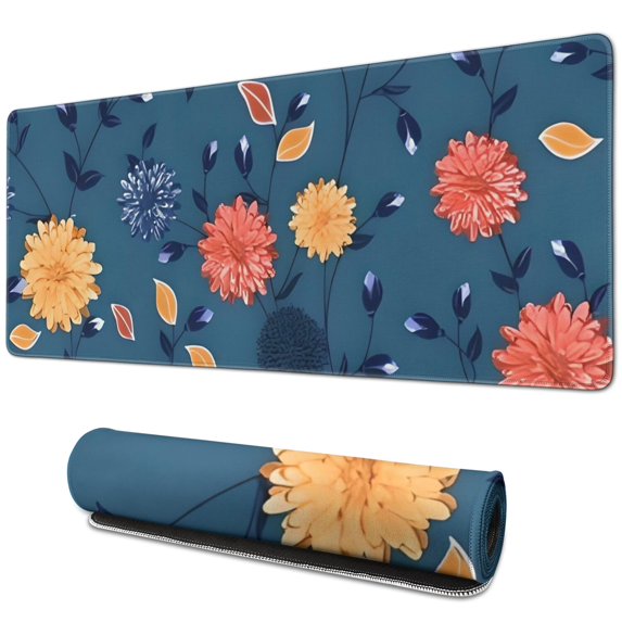 Long Mouse Pads for Desk,Pioneer Flower Floral Print Pattern Desk Mats on Top Of Desks, Desk Mouse Pad Extra Large with 3mm Non-Slip Base and Stitched Edge for Gaming,Office,Work,Home 31.5"x11.8"