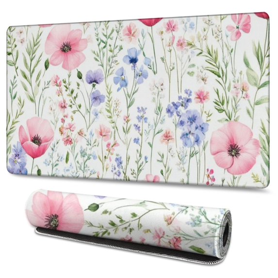 Long Mouse Pads for Desk,Pioneer Flower Floral Print Pattern Desk Mats on Top Of Desks, Desk Mouse Pad Extra Large with 3mm Non-Slip Base and Stitched Edge for Gaming,Office,Work,Home 47.3"x23.6"
