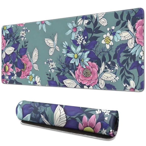 Long Mouse Pads for Desk,Pioneer Flower Floral Print Pattern Desk Mats on Top Of Desks, Desk Mouse Pad Extra Large with 3mm Non-Slip Base and Stitched Edge for Gaming,Office,Work,Home 31.5"x11.8"