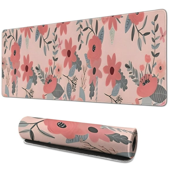 Long Mouse Pads for Desk,Pioneer Flower Floral Print Pattern Desk Mats on Top Of Desks, Desk Mouse Pad Extra Large with 3mm Non-Slip Base and Stitched Edge for Gaming,Office,Work,Home 31.5"x11.8"