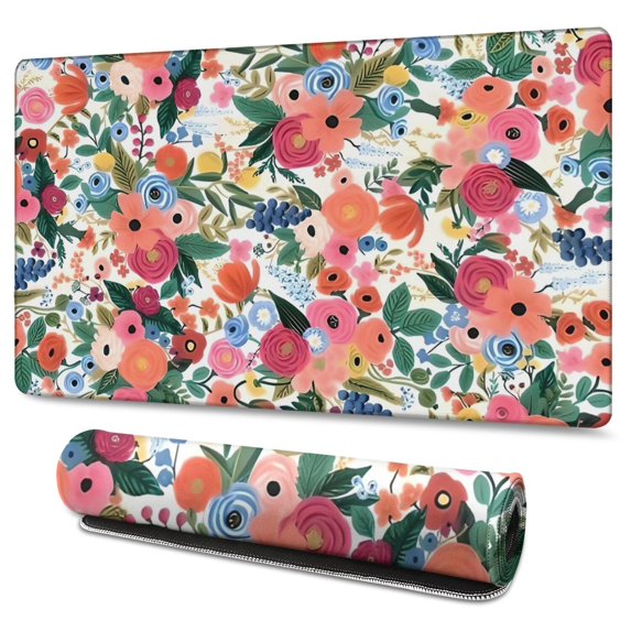 Long Mouse Pads for Desk,Pioneer Flower Floral Print Pattern Desk Mats on Top Of Desks, Desk Mouse Pad Extra Large with 3mm Non-Slip Base and Stitched Edge for Gaming,Office,Work,Home 47.3"x23.6"