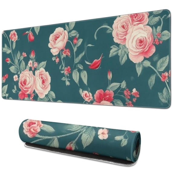 Long Mouse Pads for Desk,Pioneer Flower Floral Print Pattern Desk Mats on Top Of Desks, Desk Mouse Pad Extra Large with 3mm Non-Slip Base and Stitched Edge for Gaming,Office,Work,Home 31.5"x11.8"