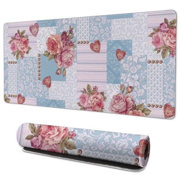 Long Mouse Pads for Desk,Pioneer Flower Floral Print Pattern Desk Mats on Top Of Desks, Desk Mouse Pad Extra Large with 3mm Non-Slip Base and Stitched Edge for Gaming,Office,Work,Home 35.4"x15.7"