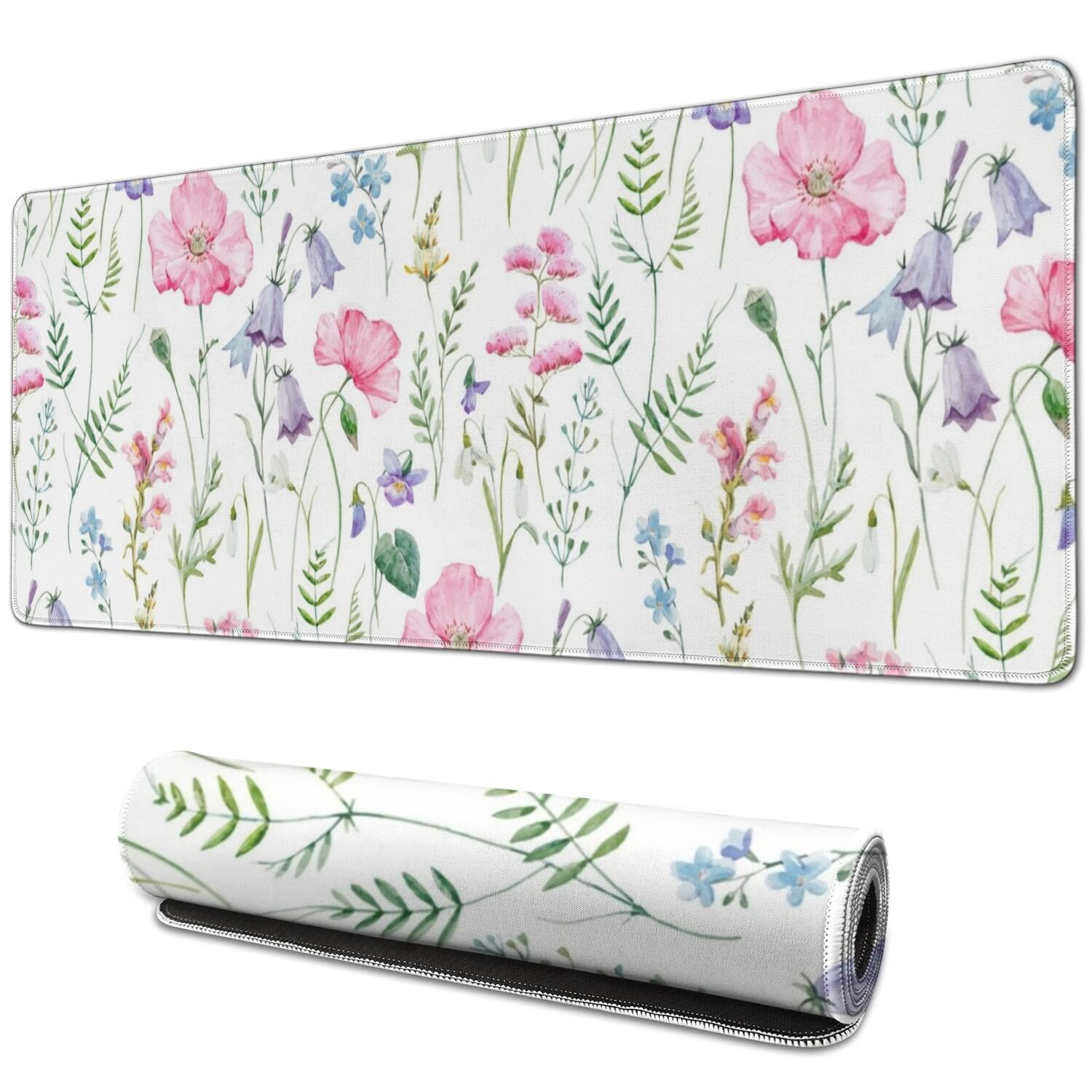 Long Mouse Pads for Desk,Pioneer Flower Floral Print Pattern Desk Mats on Top Of Desks, Desk Mouse Pad Extra Large with 3mm Non-Slip Base and Stitched Edge for Gaming,Office,Work,Home 31.5"x11.8"