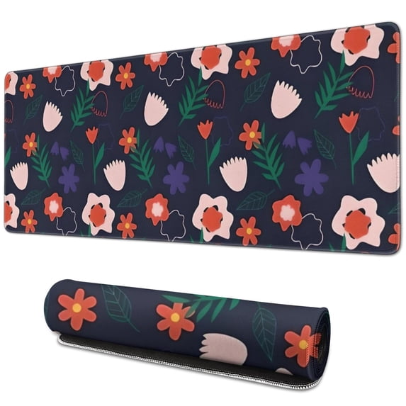 Long Mouse Pads for Desk,Pioneer Flower Floral Print Pattern Desk Mats on Top Of Desks, Desk Mouse Pad Extra Large with 3mm Non-Slip Base and Stitched Edge for Gaming,Office,Work,Home 31.5"x11.8"