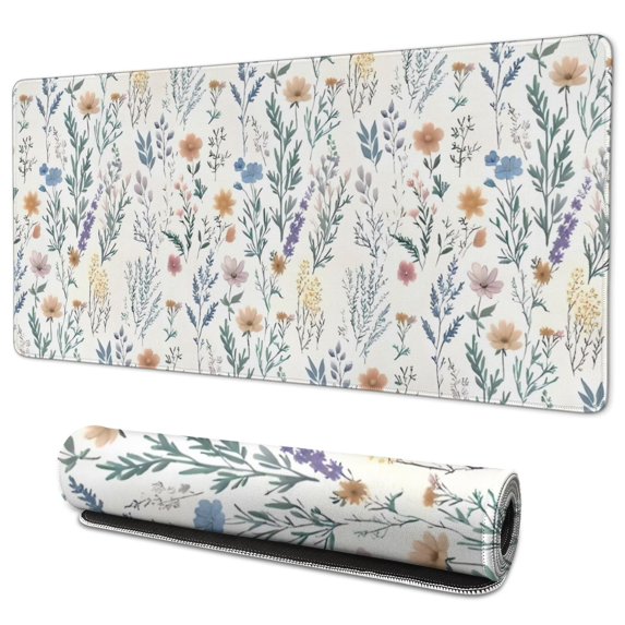 Long Mouse Pads for Desk,Pioneer Flower Floral Print Pattern Desk Mats on Top Of Desks, Desk Mouse Pad Extra Large with 3mm Non-Slip Base and Stitched Edge for Gaming,Office,Work,Home 35.4"x15.7"