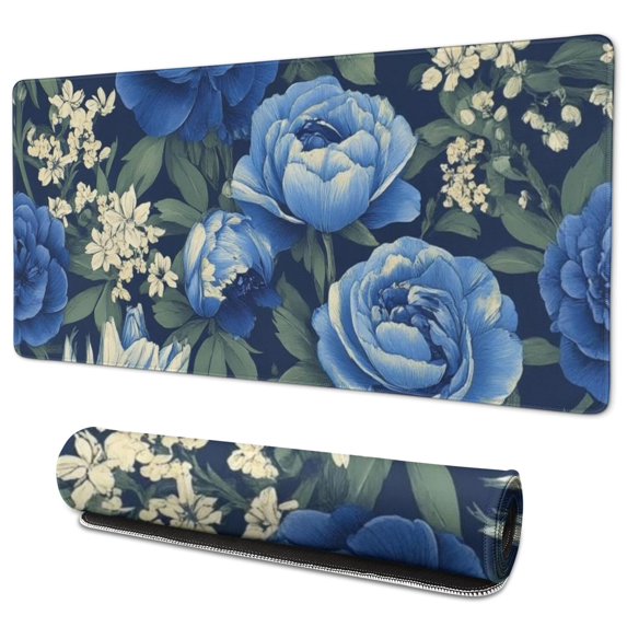 Long Mouse Pads for Desk,Pioneer Flower Floral Print Pattern Desk Mats on Top Of Desks, Desk Mouse Pad Extra Large with 3mm Non-Slip Base and Stitched Edge for Gaming,Office,Work,Home 35.4"x15.7"