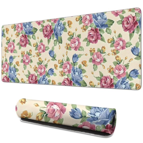 Long Mouse Pads for Desk,Pioneer Flower Floral Print Pattern Desk Mats on Top Of Desks, Desk Mouse Pad Extra Large with 3mm Non-Slip Base and Stitched Edge for Gaming,Office,Work,Home 31.5"x11.8"