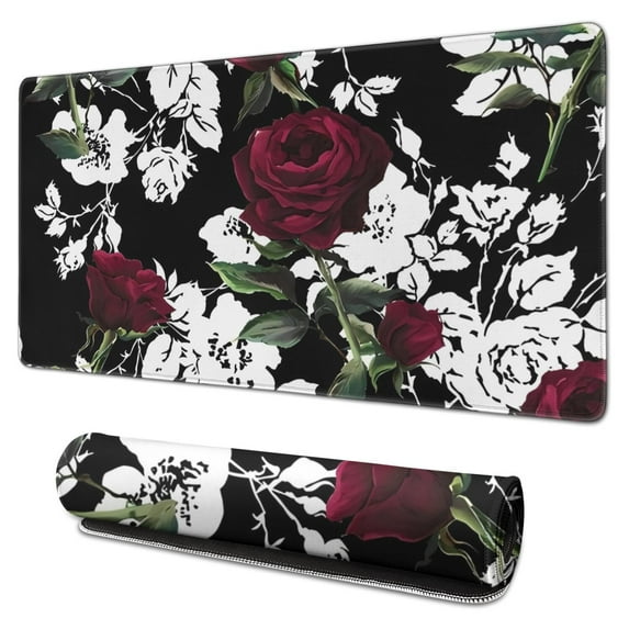 Long Mouse Pads for Desk,Pioneer Flower Floral Print Pattern Desk Mats on Top Of Desks, Desk Mouse Pad Extra Large with 3mm Non-Slip Base and Stitched Edge for Gaming,Office,Work,Home 31.5"x15.7"