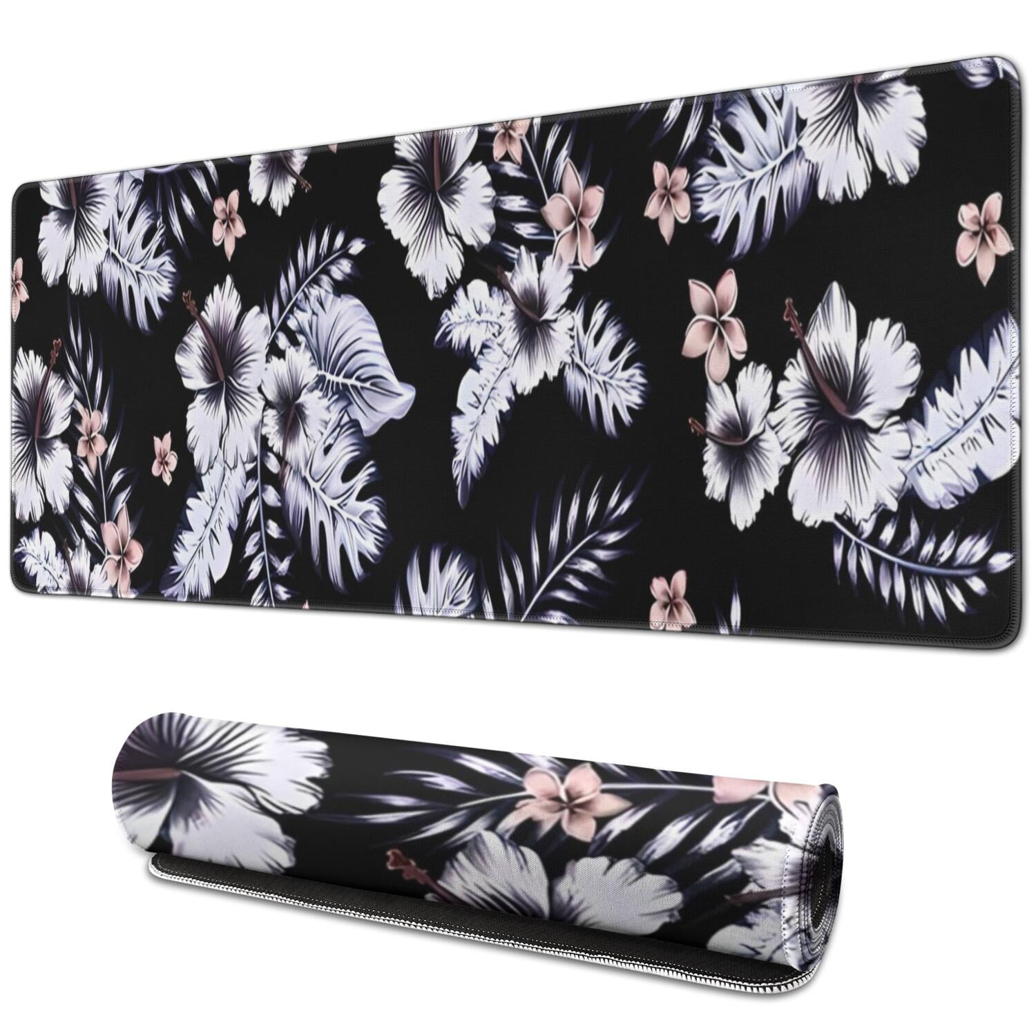 Long Mouse Pads for Desk,Pioneer Flower Floral Print Pattern Desk Mats on Top Of Desks, Desk Mouse Pad Extra Large with 3mm Non-Slip Base and Stitched Edge for Gaming,Office,Work,Home 31.5"x11.8"