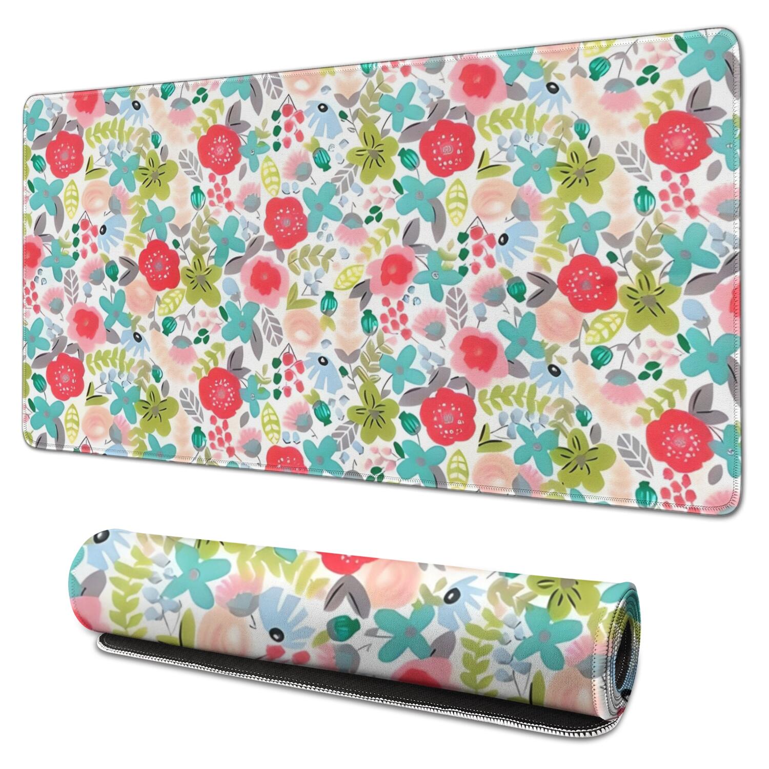 Long Mouse Pads for Desk,Pioneer Flower Floral Print Pattern Desk Mats on Top Of Desks, Desk Mouse Pad Extra Large with 3mm Non-Slip Base and Stitched Edge for Gaming,Office,Work,Home 31.5"x15.7"