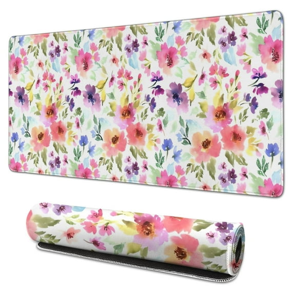 Long Mouse Pads for Desk,Pioneer Flower Floral Print Pattern Desk Mats on Top Of Desks, Desk Mouse Pad Extra Large with 3mm Non-Slip Base and Stitched Edge for Gaming,Office,Work,Home 31.5"x15.7"