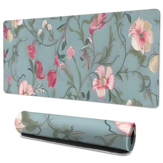 Long Mouse Pads for Desk,Pioneer Flower Floral Print Pattern Desk Mats on Top Of Desks, Desk Mouse Pad Extra Large with 3mm Non-Slip Base and Stitched Edge for Gaming,Office,Work,Home 35.4"x15.7"