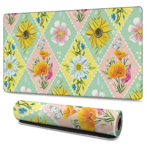 Long Mouse Pads for Desk,Pioneer Flower Floral Print Pattern Desk Mats on Top Of Desks, Desk Mouse Pad Extra Large with 3mm Non-Slip Base and Stitched Edge for Gaming,Office,Work,Home 47.3"x23.6"