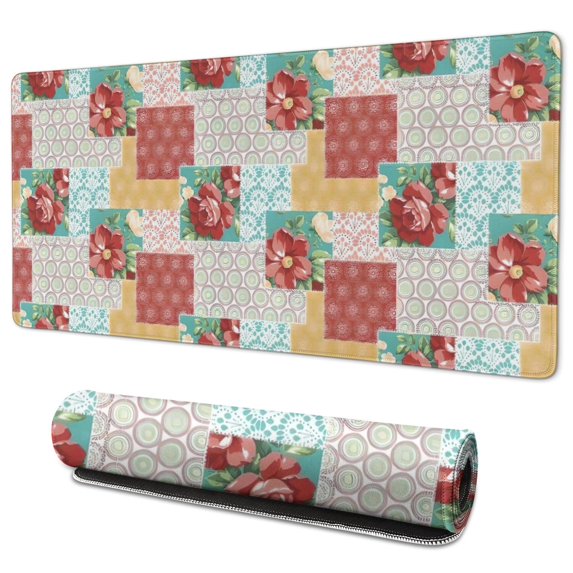 Long Mouse Pads for Desk,Pioneer Flower Floral Print Pattern Desk Mats on Top Of Desks, Desk Mouse Pad Extra Large with 3mm Non-Slip Base and Stitched Edge for Gaming,Office,Work,Home 35.4"x15.7"