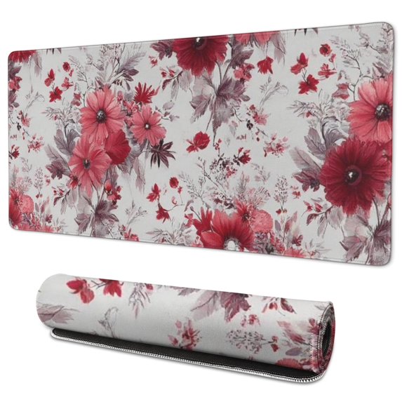 Long Mouse Pads for Desk,Pioneer Flower Floral Print Pattern Desk Mats on Top Of Desks, Desk Mouse Pad Extra Large with 3mm Non-Slip Base and Stitched Edge for Gaming,Office,Work,Home 35.4"x15.7"