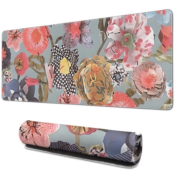 Long Mouse Pads for Desk,Pioneer Flower Floral Print Pattern Desk Mats on Top Of Desks, Desk Mouse Pad Extra Large with 3mm Non-Slip Base and Stitched Edge for Gaming,Office,Work,Home 31.5"x11.8"
