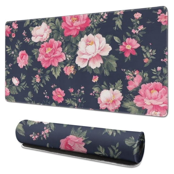 Long Mouse Pads for Desk,Pioneer Flower Floral Print Pattern Desk Mats on Top Of Desks, Desk Mouse Pad Extra Large with 3mm Non-Slip Base and Stitched Edge for Gaming,Office,Work,Home 31.5"x15.7"