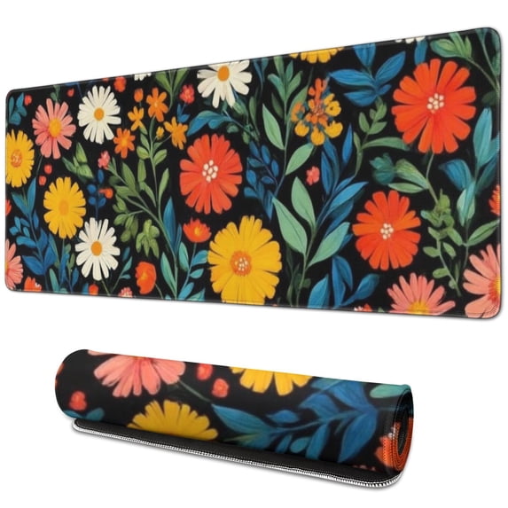 Long Mouse Pads for Desk,Pioneer Flower Floral Print Pattern Desk Mats on Top Of Desks, Desk Mouse Pad Extra Large with 3mm Non-Slip Base and Stitched Edge for Gaming,Office,Work,Home 31.5"x11.8"