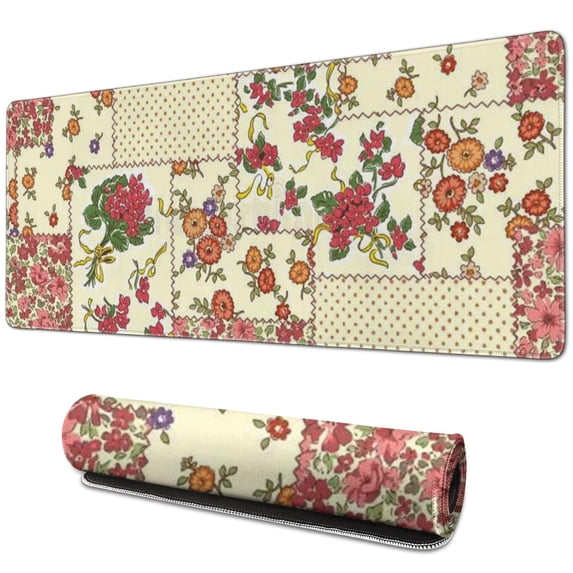 Long Mouse Pads for Desk,Pioneer Flower Floral Print Pattern Desk Mats on Top Of Desks, Desk Mouse Pad Extra Large with 3mm Non-Slip Base and Stitched Edge for Gaming,Office,Work,Home 31.5"x11.8"