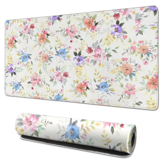 Long Mouse Pads for Desk,Pioneer Flower Floral Print Pattern Desk Mats on Top Of Desks, Desk Mouse Pad Extra Large with 3mm Non-Slip Base and Stitched Edge for Gaming,Office,Work,Home 31.5"x15.7"