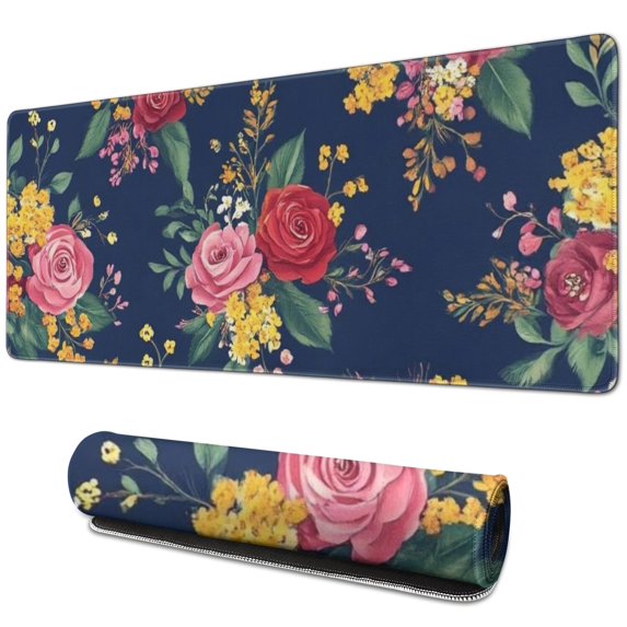 Long Mouse Pads for Desk,Pioneer Flower Floral Print Pattern Desk Mats on Top Of Desks, Desk Mouse Pad Extra Large with 3mm Non-Slip Base and Stitched Edge for Gaming,Office,Work,Home 31.5"x11.8"