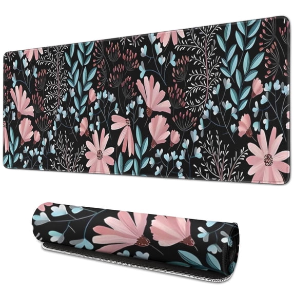 Long Mouse Pads for Desk,Pioneer Flower Floral Print Pattern Desk Mats on Top Of Desks, Desk Mouse Pad Extra Large with 3mm Non-Slip Base and Stitched Edge for Gaming,Office,Work,Home 31.5"x11.8"