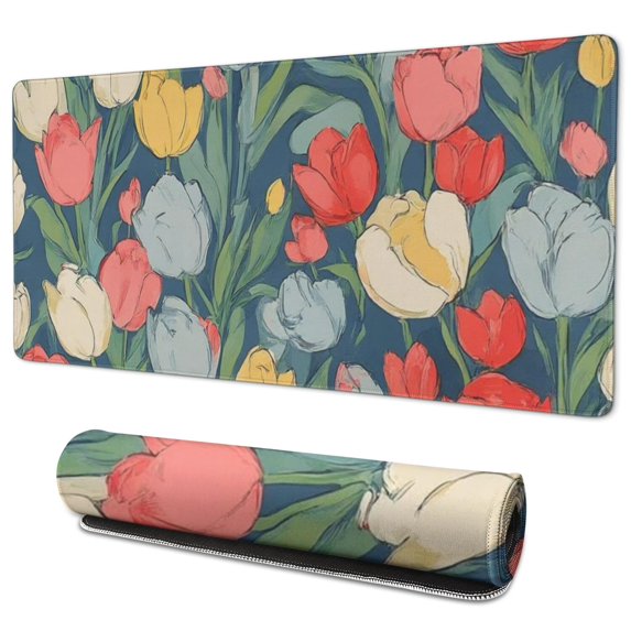 Long Mouse Pads for Desk,Pioneer Flower Floral Print Pattern Desk Mats on Top Of Desks, Desk Mouse Pad Extra Large with 3mm Non-Slip Base and Stitched Edge for Gaming,Office,Work,Home 35.4"x15.7"